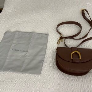 Charles & Keith Gabine Leatherer Saddle Bag, Dark Brown NWOT